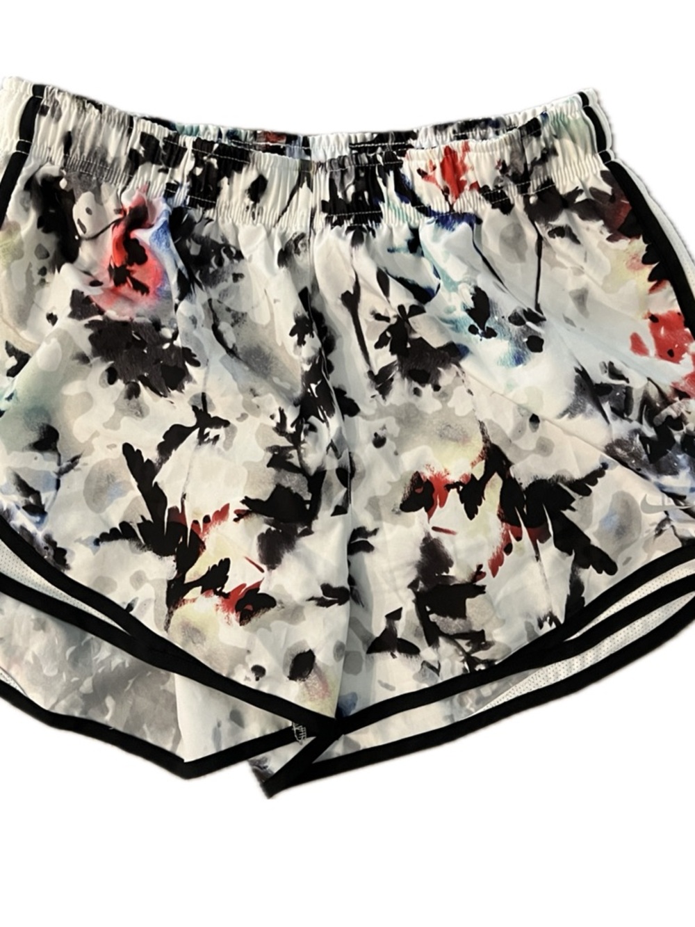 Nike White Floral-Print Athletic Shorts with Black Trim